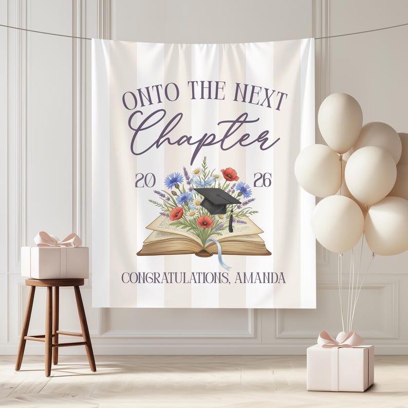 The Next Chapter Graduation Party Banner: Graduation Book Theme ...