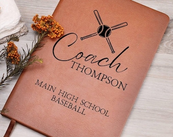 Baseball Coach Leather Notebook Personalized Gift Baseball Coaches End of Season Thank You Customized Coach Book Youth School Baseball Team
