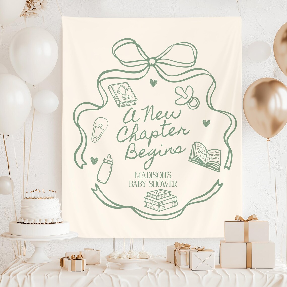 Chapter One Backdrop Custom A New Chapter Begins Book Baby Shower Photo Backdrop ...