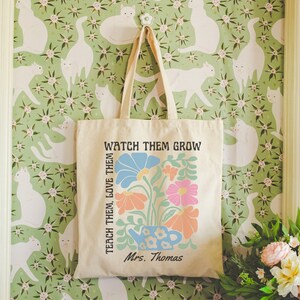 Personalized Floral Teacher Tote Bag Custom Teacher Name Gifts Teacher ...
