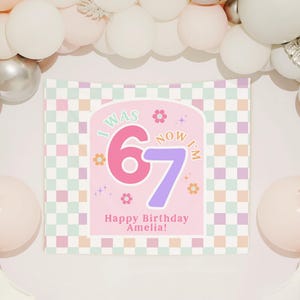 6-7 födelsedagsfestbanderoll Anpassade 7-årsdekorationer 6-7 födelsedagstemaskylt Idéer för sjunde födelsedagsfest bild 2
