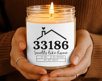 Vela con código postal personalizada. Regalo para nuevo propietario. Regalo de inauguración de la casa. Regalo para el día del cierre. Regalo para casa nueva. Regalo para propietario de condominio. Agente inmobiliario. Comprador de vivienda por primera vez.
