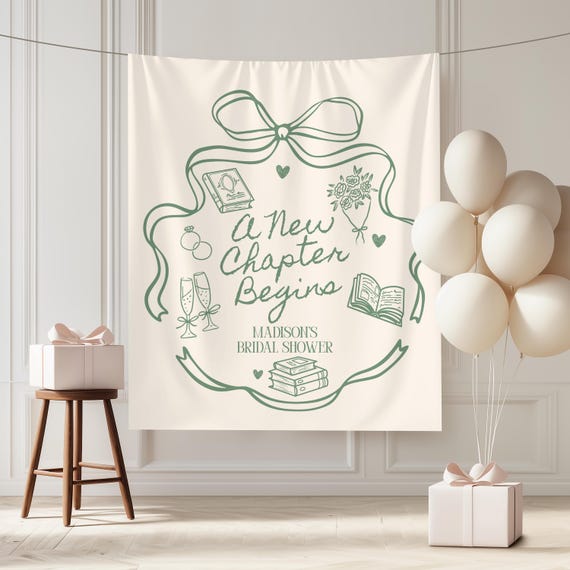 A New Chapter Begins Banner Custom Book Theme Bridal Shower Decor Wedding Shower Welcome Sign Reading Bridal Shower Decorations
