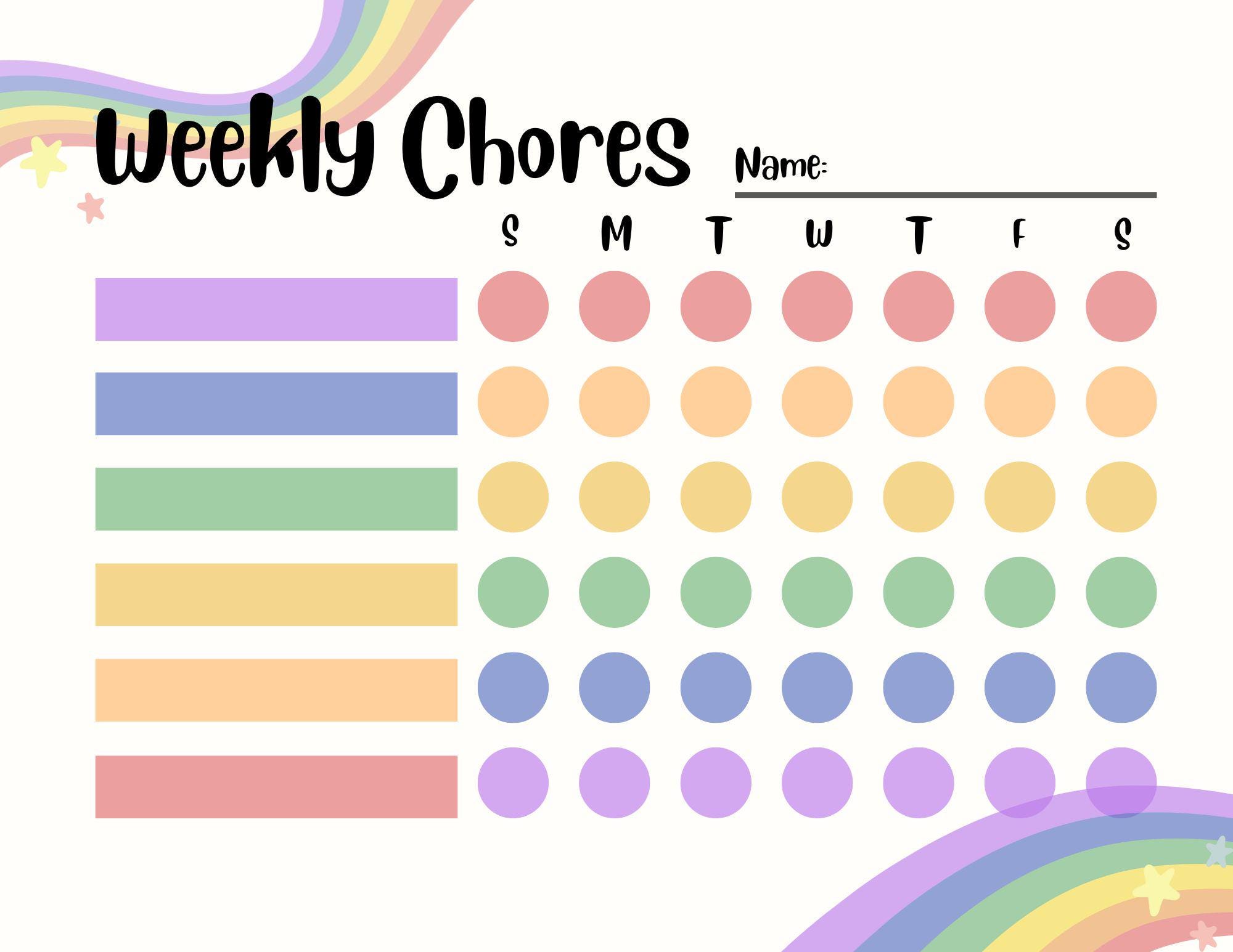 Editable Rainbow Back to School Chore Chart for Kids Responsibility ...