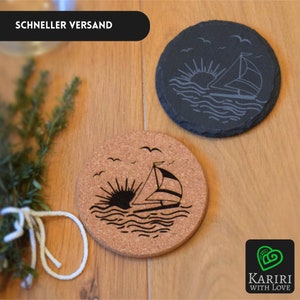 Slate or cork coasters Sailing in the sunset
