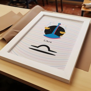Diseño contemporáneo, signo LIBRA, horóscopo, multicolor, cartel niño niña, cartel niño niño, cartel, astro arte