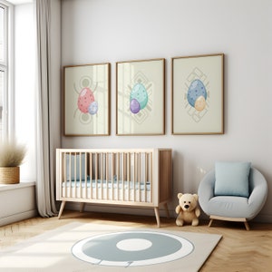 Póster infantil colorido, Huevos de Dinosaurio, Huevos de Pascua decoración de pared infantil, póster de niña, niño, bebé, animal infantil.