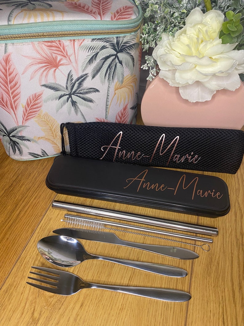 Personalised Cutlery Set, Custom Name Reusable Travel Cutlery