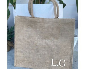 Personalised initial shopping bag | reusable grocery bag | handmade gift | monogram initial gift | gift for her | eco friendly jute tote bag