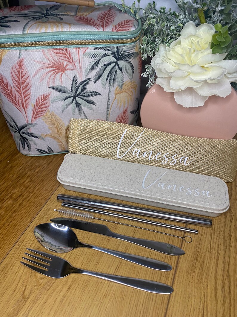 Personalised Cutlery Set, Custom Name Reusable Travel Cutlery