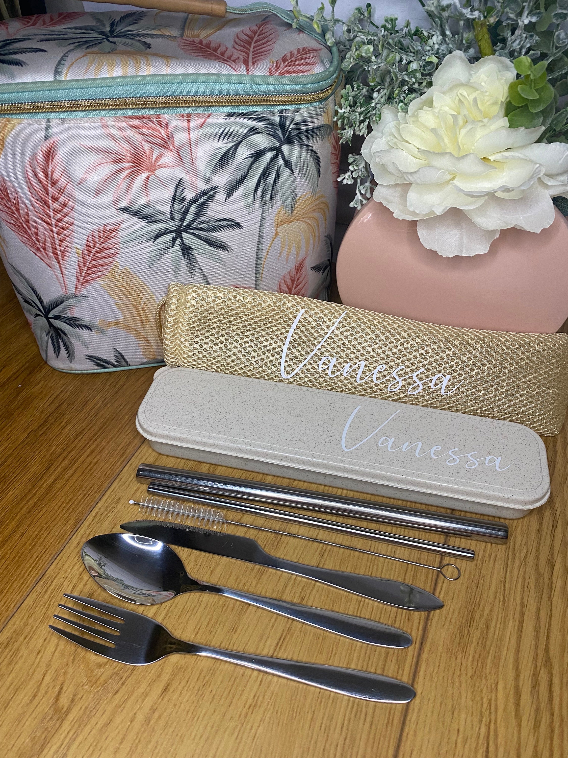 Personalised Cutlery Set, Custom Name Reusable Travel Cutlery