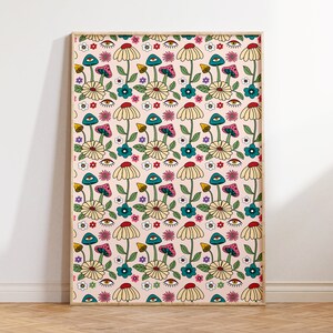 Eclectic Retro Print, Colorful Pattern Art, Trendy Art Print, Flower Decor Print, Retro Poster, Digital Download, Floral Print Digital