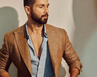 Brown Linen Suit: Men&#39;s Slim Fit Two-Piece Wedding Suit