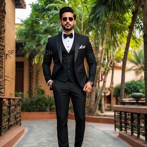Man Black 3 Piece suits Wedding Suit Grooms Wear Suit One Button Suit Party Wear Suit For Men Dinner suit events 3 piece bespoke suits