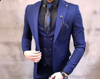 Men Suits, Wedding Suits, Royal 3 piece suits, Wedding Suit Grooms Wear Suits,  Blue Party Wear Suits, Slim Fit 3 piece.