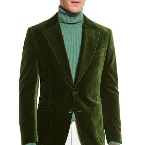 Man Green Velvet Jacket Blazar New Arrival Luxury Elegant Slim Fit Two Button Wedding Party Wear Blazer event party wear jacket.