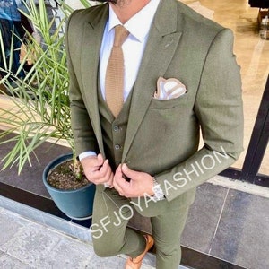 Men Olive green Wedding Suits Grooms Wear Suit 3 Piece Suit One Button Event Party Wear Suit For Men Dinner suit New arrival suit.