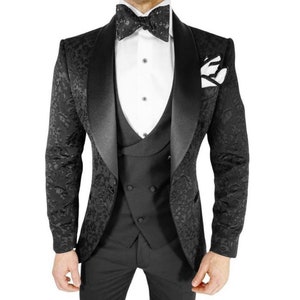 Men Black tuxedo 3 Piece suits Wedding Suit Grooms Wear Suit One Button Suit Party Wear Suit For Men Jacquard 2 piece suits.