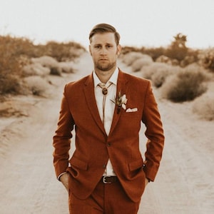 Men Suits, Terracotta Suits, Wedding Suits, Grooms 2 Piece Suit, Event Party Wear Suit, Casual slim fit suits, Gift for Him.