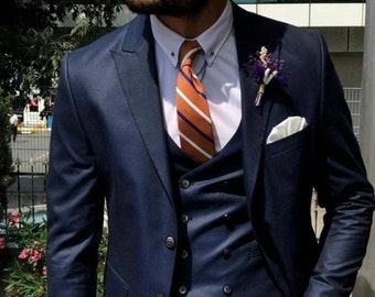 Navy Blue 3 Piece Suit: Men's Wedding Groom Wear
