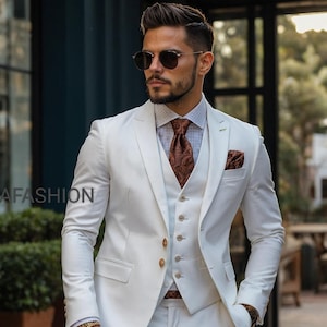 Men white 3 Piece suits Wedding Suit Grooms Wear Suit One Button Suit Party Wear Suit For Men Dinner suit event wear 3 piece gift suits