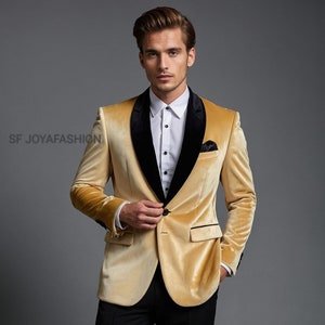 Men&#39;s Yellow Velvet Blazer: Slim Fit Party Jacket