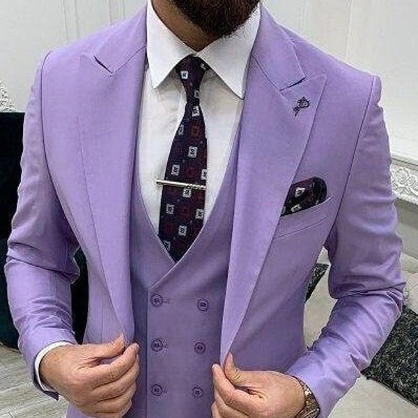 Men's Suit Light Purple Wedding Suit Groom Wear Suit 3 Piece Suit One Button Suit Party Wear Suit For Men Dinner suit New arrival 3 piece.