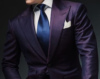 Dark Purple Men's Suit: Two-Button Wedding Groom Suit