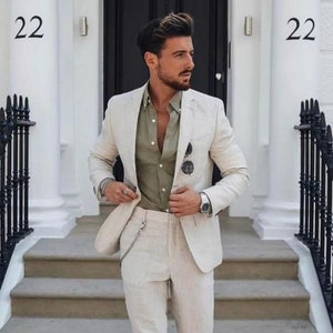 Men&#39;s off white linen Suit  Wedding Suit Groom Wear Suit 2 Piece Suit Two Button Suit Party Wear Suit For Men Dinner New arrival 2 piece.