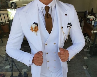 Herrenanzüge, weißer Hochzeitsanzug Bräutigam tragen Anzug 3-teiliger Anzug One Button Suit Party Wear Anzug für Männer Dinner-Anzug Neue Ankunft 3-teilig.