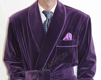 Men's Purple Velvet Robe, Shawl Lapel Dressing Gown