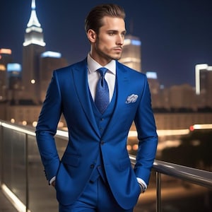 Royal Blue Men&#39;s 3-Piece Suit: Wedding Groom Dinner Party Wear