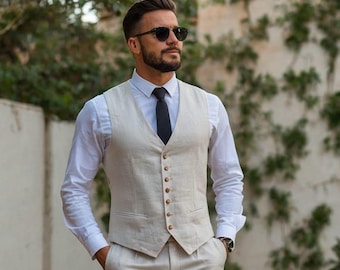 Herren Leinen Weste und Hose Set: Entspannte Passform Sommer Outfit