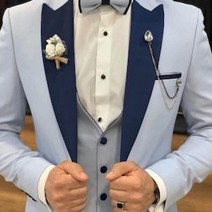 Sky Blue 3-Piece Suit: Men&#39;s Wedding Groom Suit