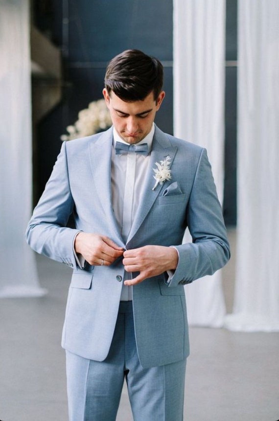 Azul cielo para hombres trajes de 2 piezas traje de boda traje de novios traje de un boton traje de fiesta trajes de eventos para hombres Etsy Espana