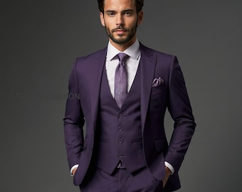 Men's Purple 3-Piece Suit: One Button Wedding Groom Attire