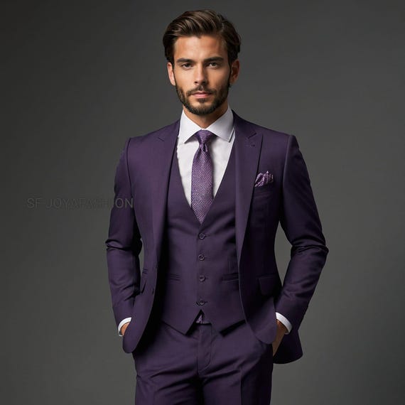 Men's Purple 3-piece Suit: One Button Wedding Groom Attire - Etsy