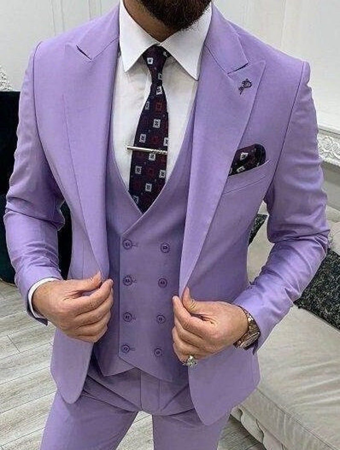 Men's Suit Light Purple Wedding Suit Groom Wear Suit 3 Piece Suit One ...