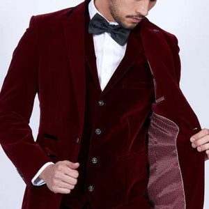 Men Burgundy velvet 3 piece suit Wedding Suit Grooms Wear Suit 3 Piece Suit One Button Suit Party Wear Suit gift For wedding  New 3 piece.