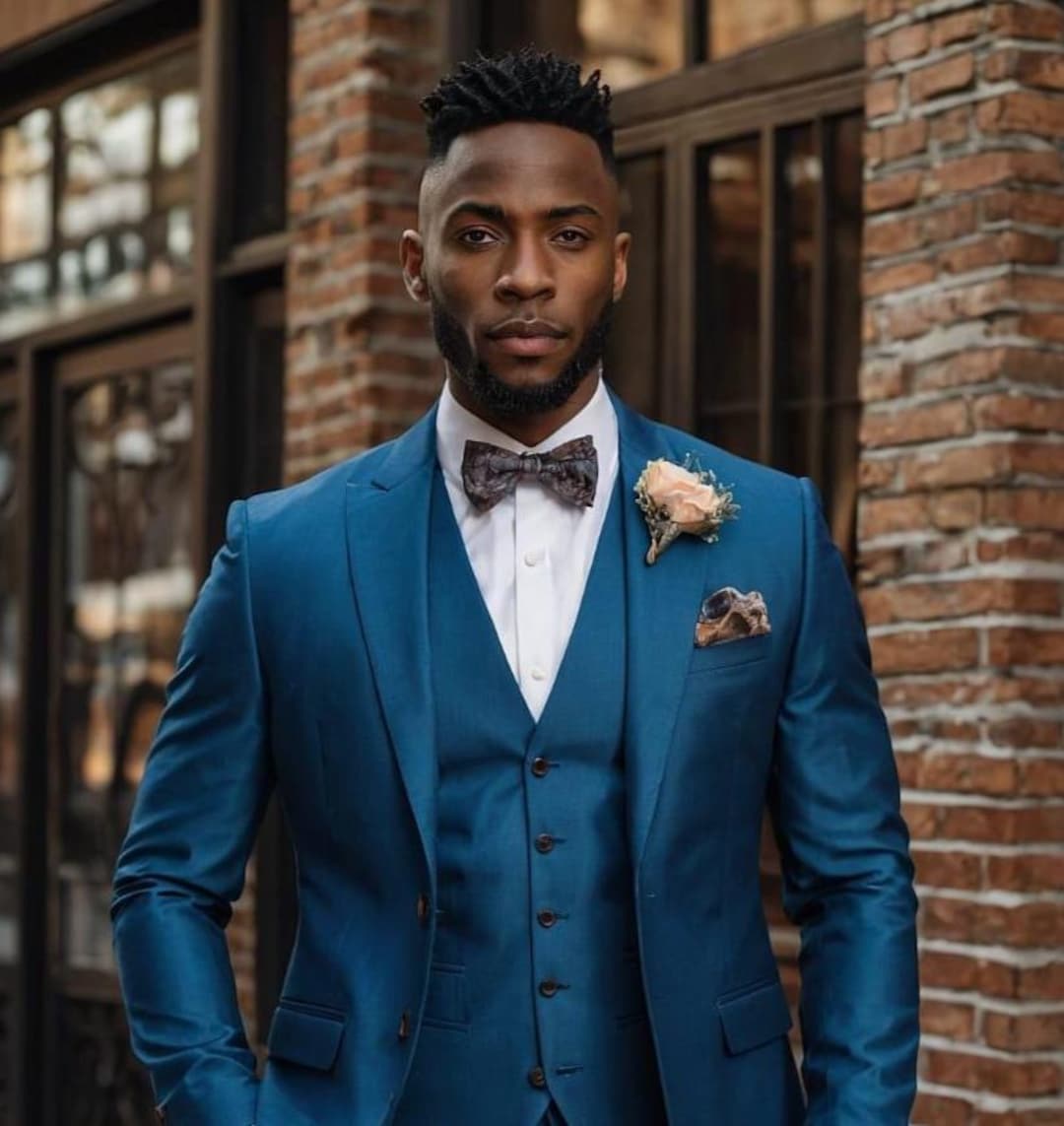 Men's Teal Blue Tuxedo Suit: Slim Fit, Peak Lapel - Formal