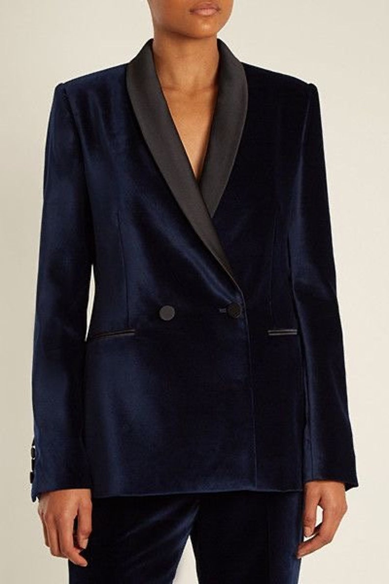 New Women Navy Blue Tuxedo Jacket. English Design Silk Warm Dressing Jacket New Arrival Jacket