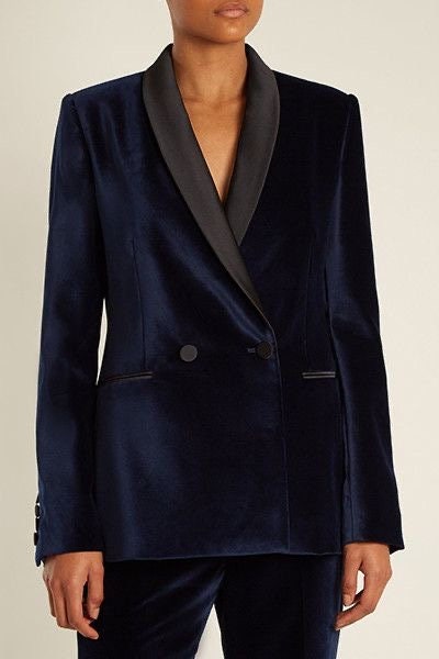 New Women Navy Blue Tuxedo Jacket. English Design Silk Warm Dressing ...