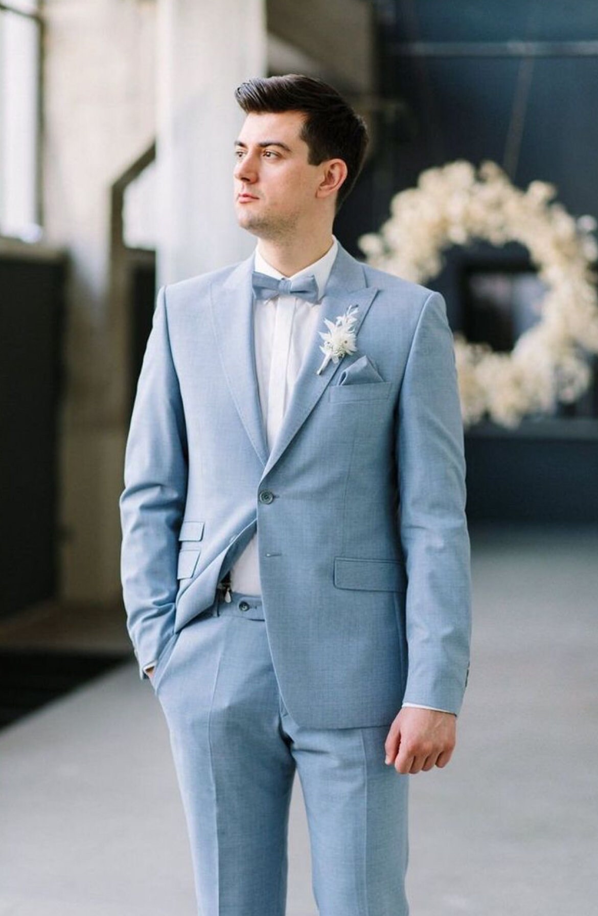 Men's Sky Blue Wedding Suit: One Button, Slim Fit