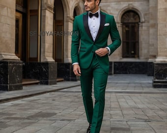 Men's Green Suit: 2-Piece One-Button Wedding Groom Suit