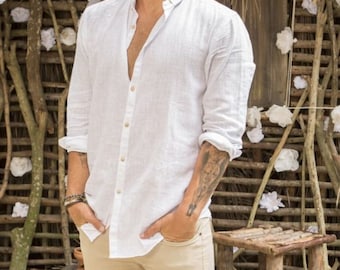 Men's Linen Shirt: Slim Fit Casual Wedding Shirt