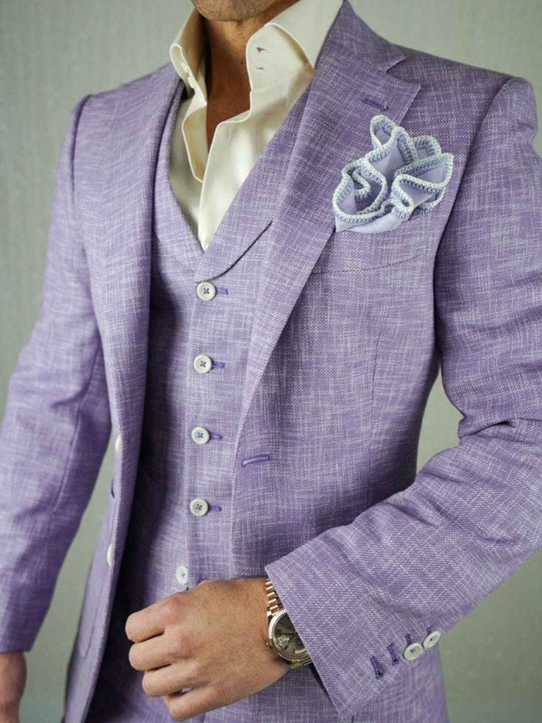 Purple 3 Pieces Wedding Suits Solid Color Slim Fit Men's Suit main image 0