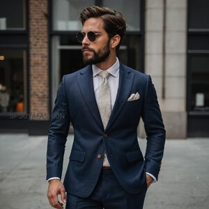 Luxury Suits, Blue Linen Suits, Grooms Wear Suit, Casual Slim Fit Dress, Linen Bespoke Suits, Grooms men Suit Gift For Him.