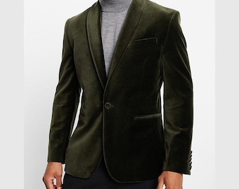 Men&#39;s Dark Green Velvet Blazer: Slim Fit Party Jacket