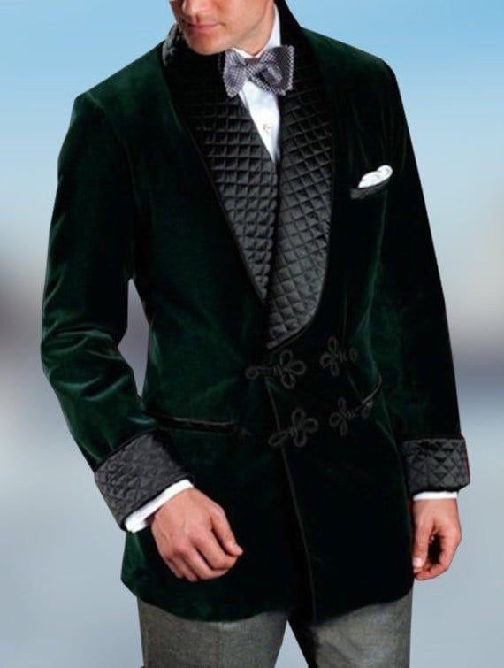 Veste Smoking Homme En Velours Vert - Fait Main, Doublure Satin, Taille Sur Mesure, Neuf Avec étiquettes