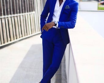 Men Royal blue 2 Piece suits Wedding Suit Grooms Wear Suit One Button Suit Party Wear Suit For Men Dinner suit event wear 2  piece casual